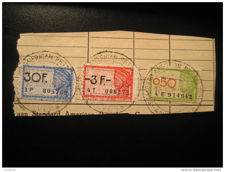 ANVERS 1948 American Petroleum Fragment 3 Fiscales Fuel Geology Timbre Revenue Fiscal Tax Postage Due Official BELGIUM - Documentos