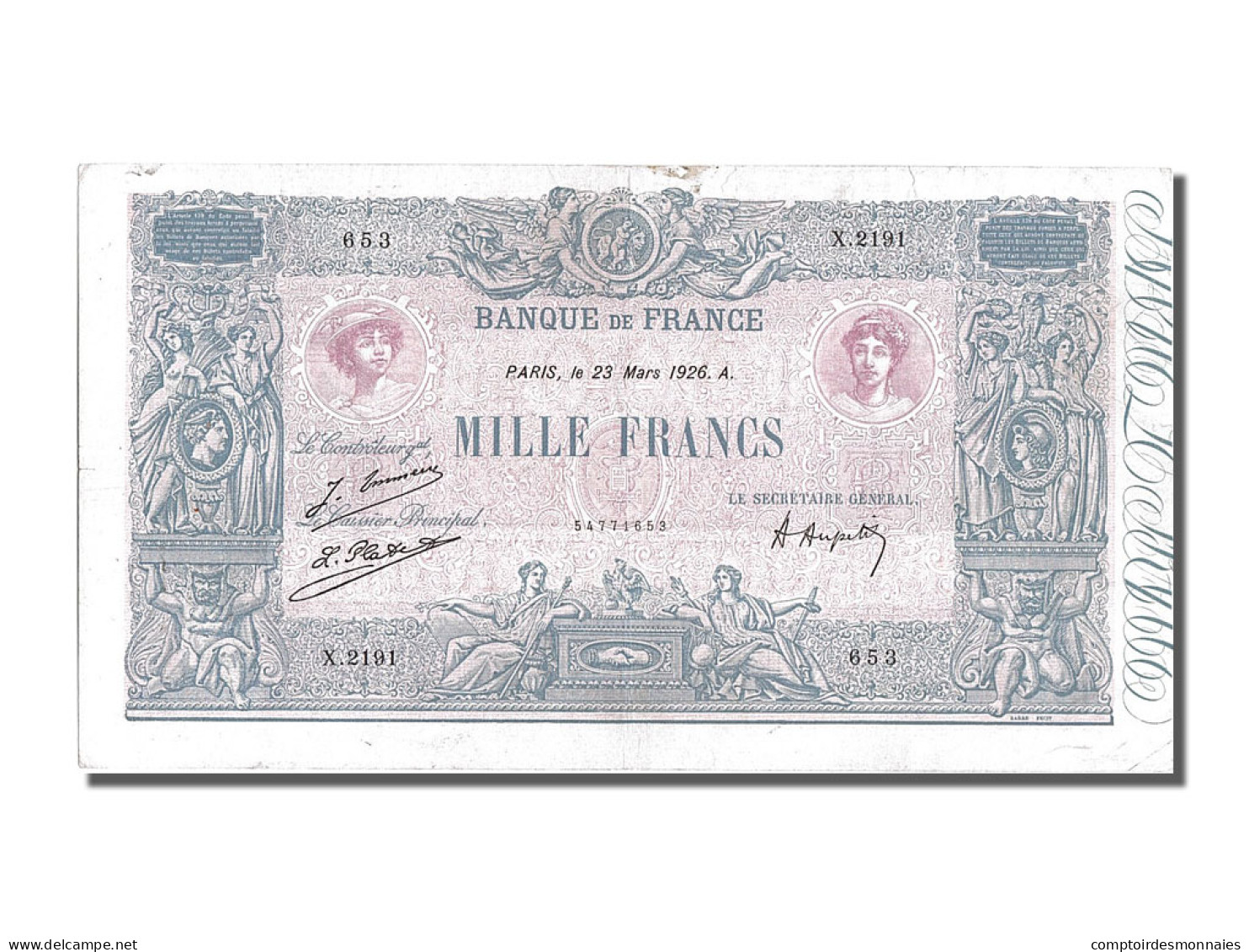 Billet, France, 1000 Francs, 1 000 F 1889-1926 ''Bleu Et Rose'', 1926 - 1 000 F 1889-1926 ''Bleu Et Rose''