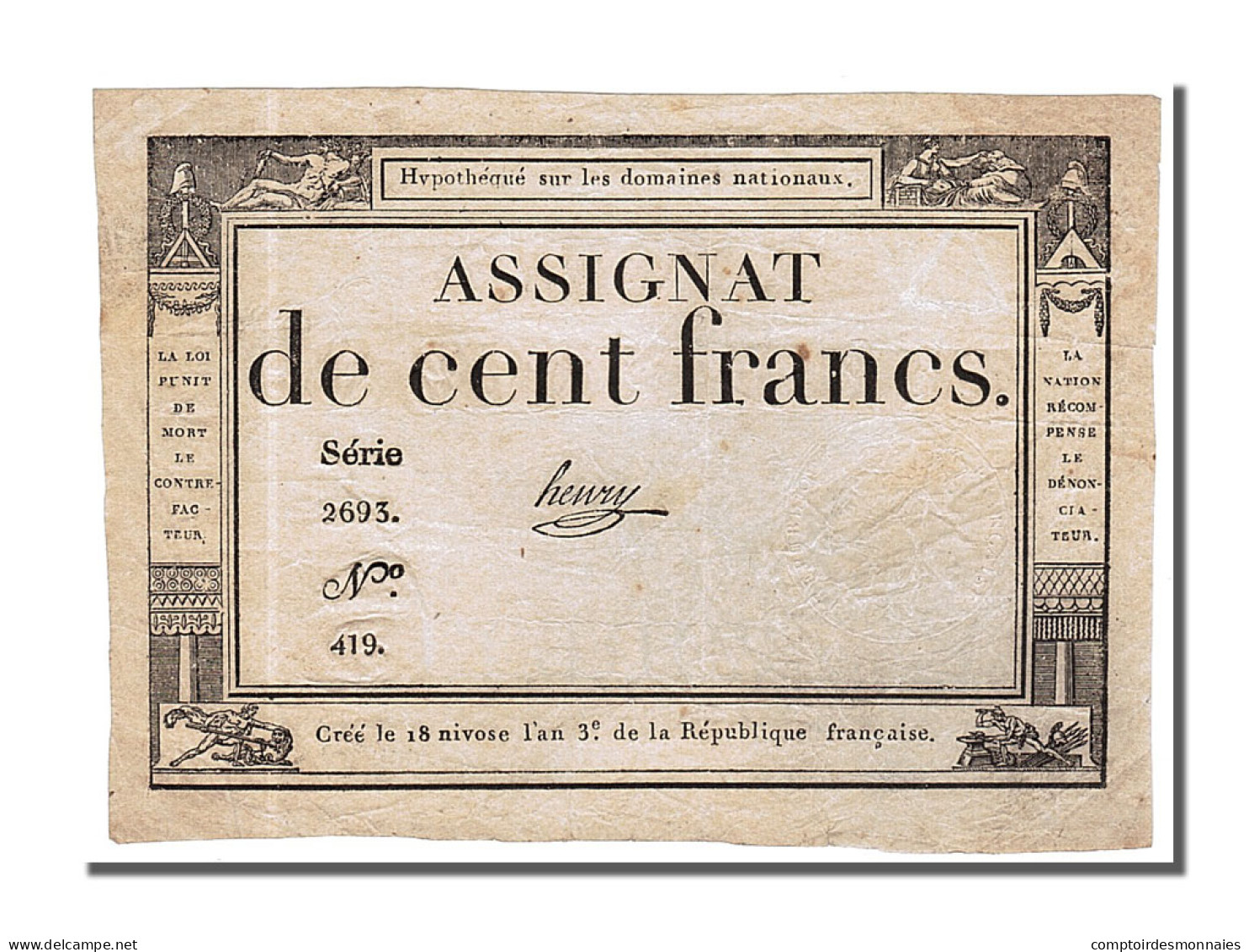 Billet, France, 100 Francs, 1795, Henry, SUP, KM:A78, Lafaurie:173 - Assignats