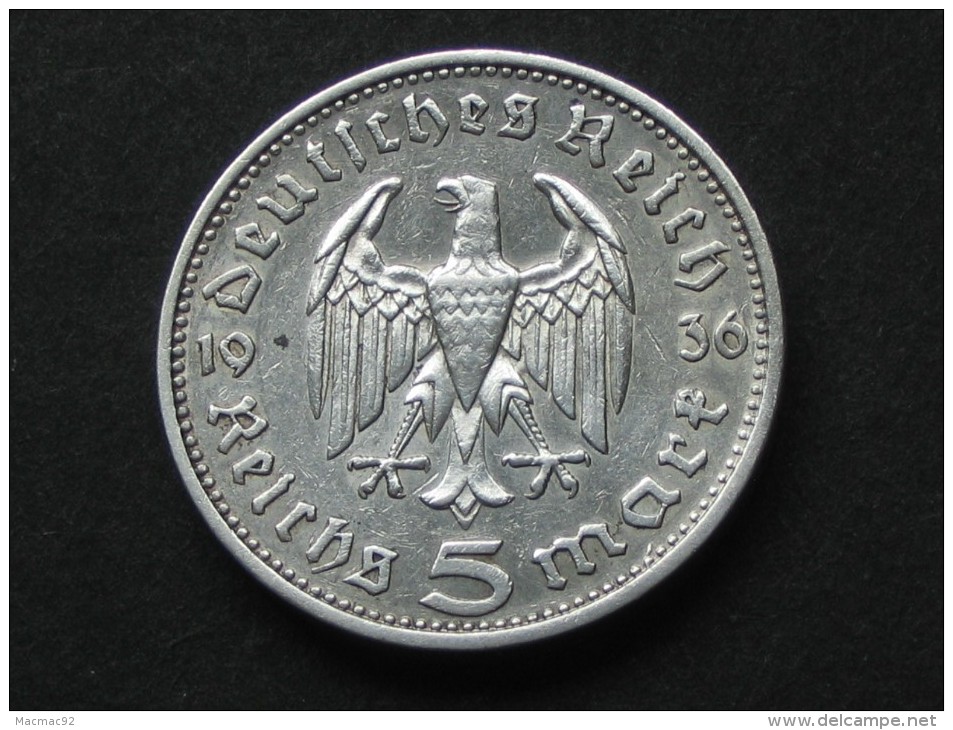 5 Reichs Mark 1936 E - Allemagne - Third Reich - Deutches Reich**** EN ACHAT IMMEDIAT **** - 5 Reichsmark