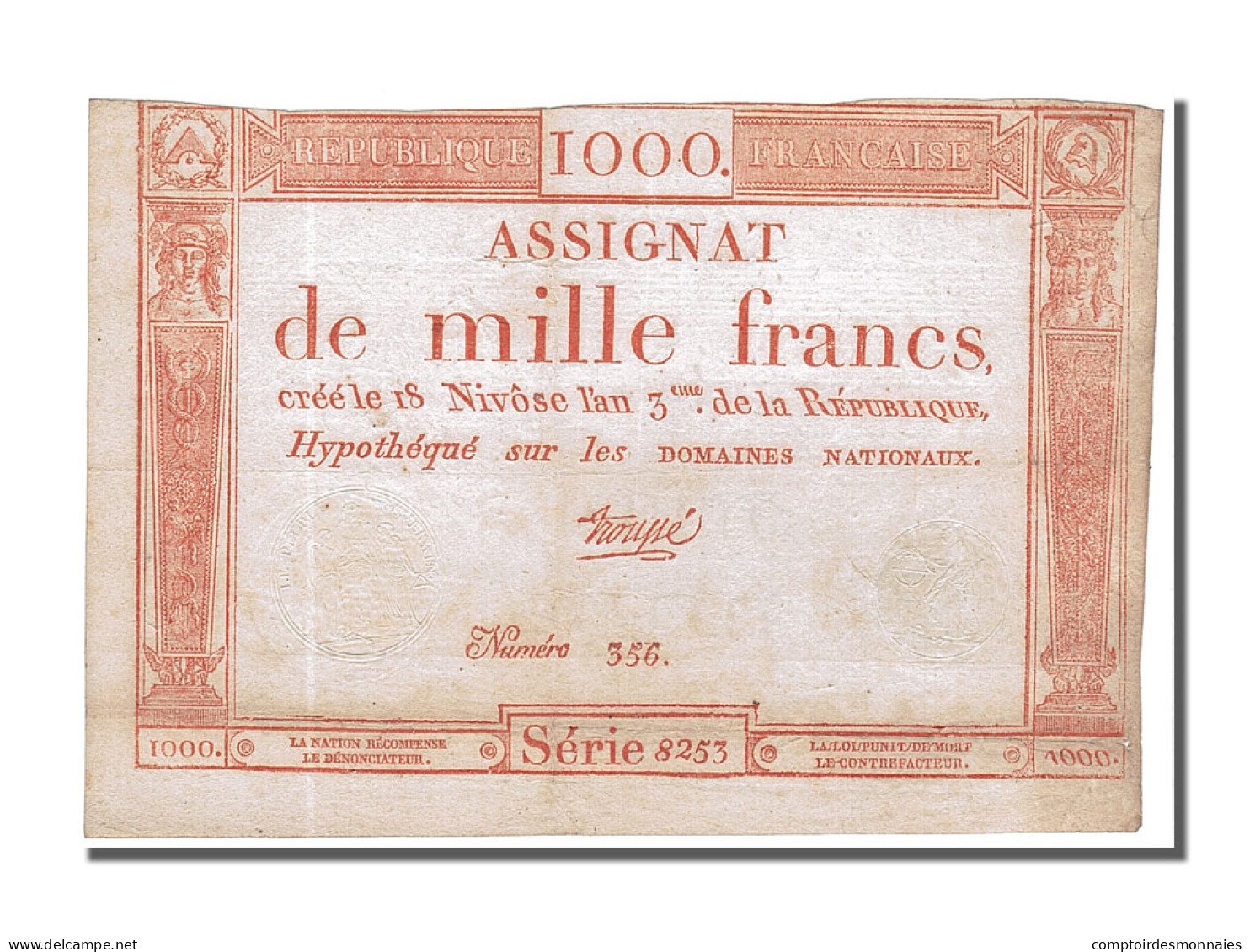 Billet, France, 1000 Francs, 1795, TroupÃ©, TTB, KM:A80, Lafaurie:175 - Assignats