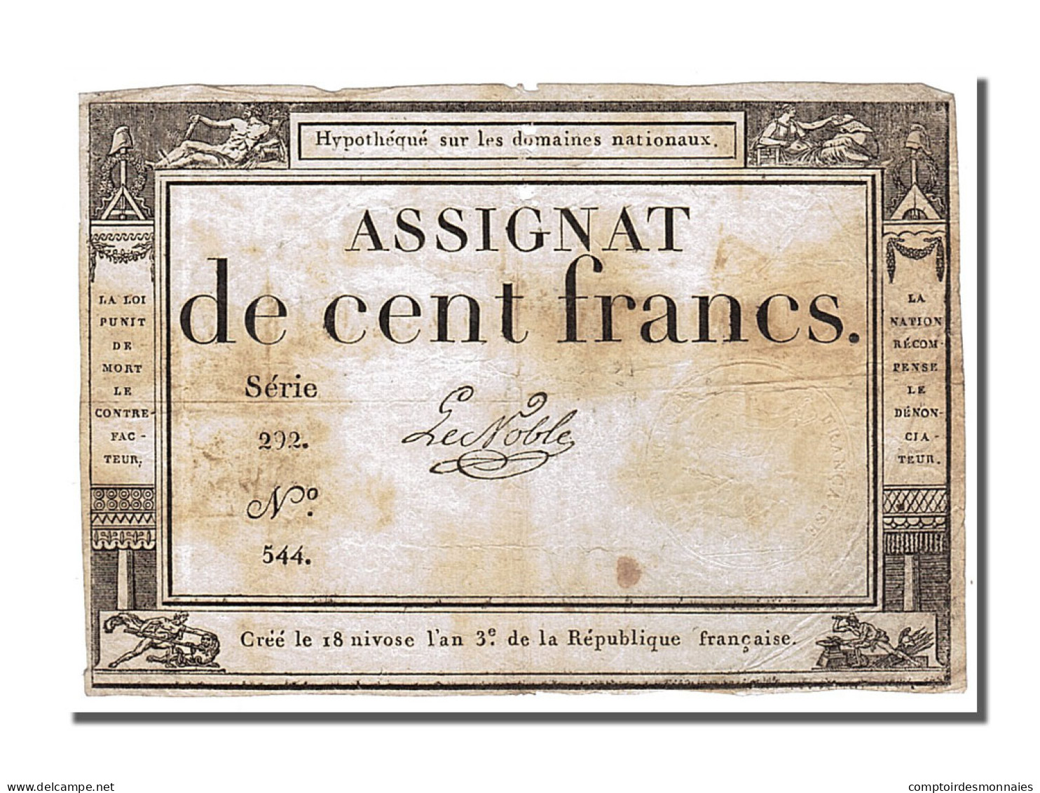 Billet, France, 100 Francs, 1795, Le Noble, TTB, KM:A78, Lafaurie:173 - Assignats