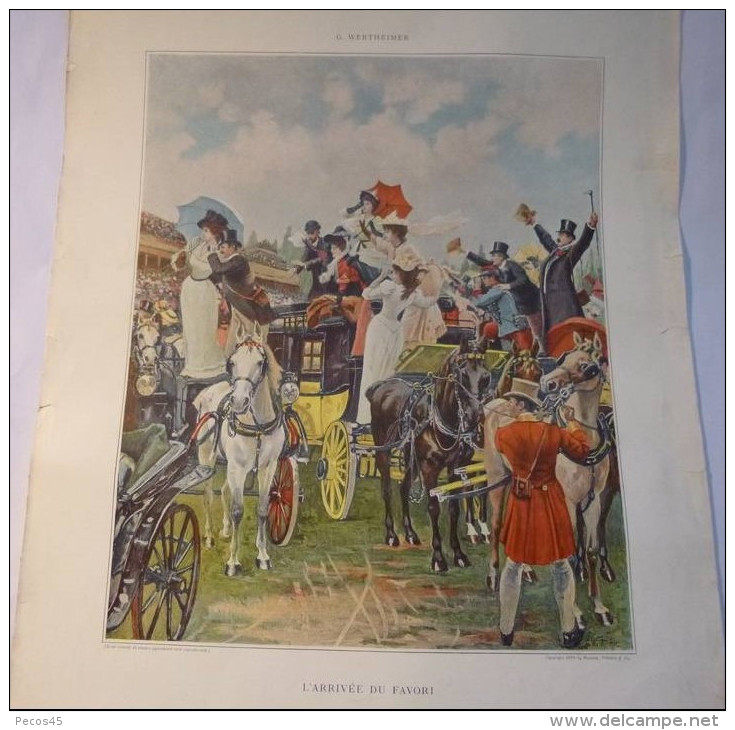 Estampe : "L'arrivée Du Favori" (G. Wertheimer). Le Figaro Illustré 1894. - Equitation