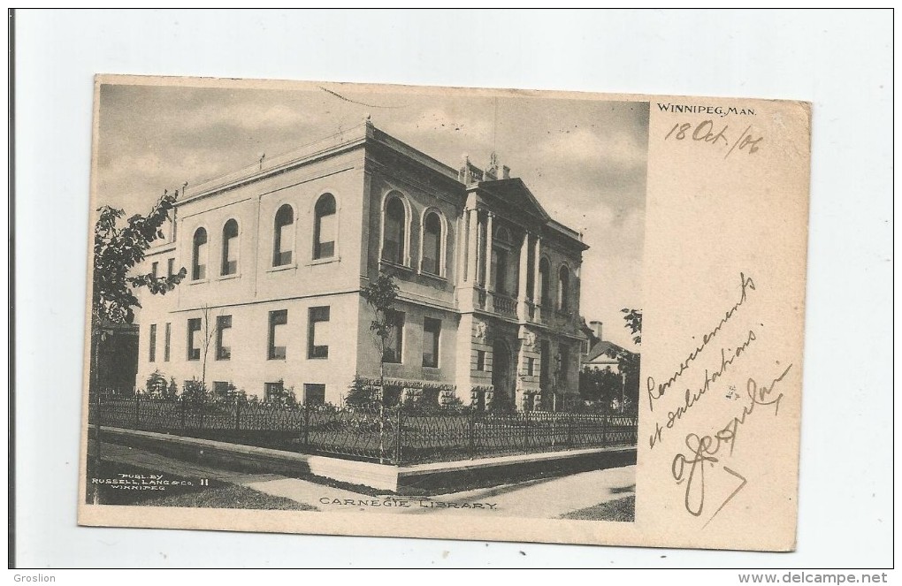 WINNIPEG MAN CARNEGIE LIBRARY II    1906 - Winnipeg