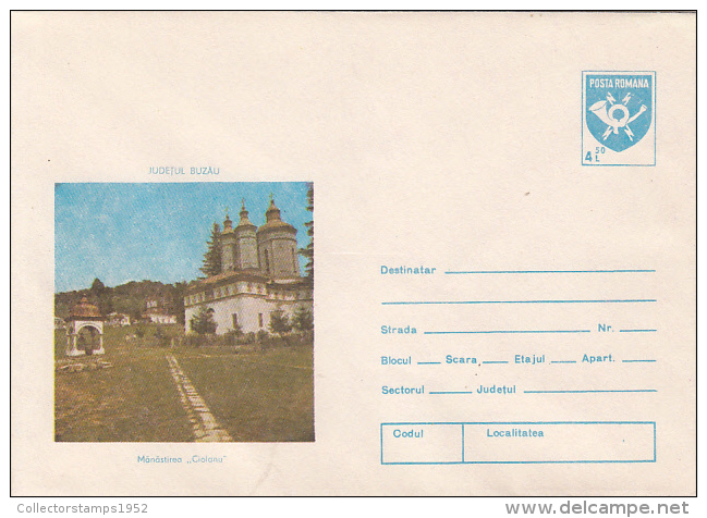 36624- BUZAU COUNTY- CIOLANU MONASTERY, COVER STATIONERY, 1990, ROMANIA - Abdijen En Kloosters