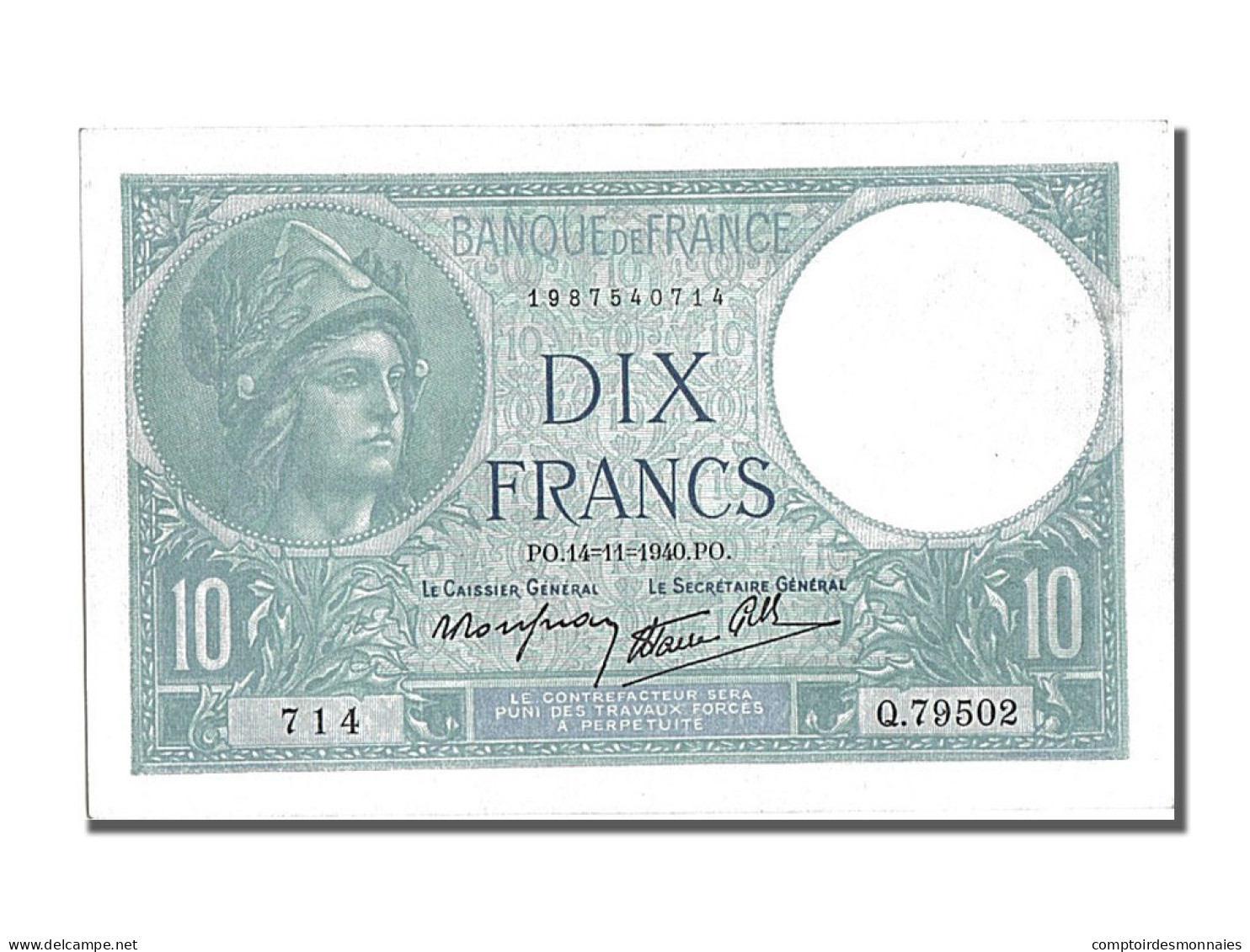 Billet, France, 10 Francs, 10 F 1916-1942 ''Minerve'', 1940, 1940-11-14, NEUF - 10 F 1916-1942 ''Minerve''