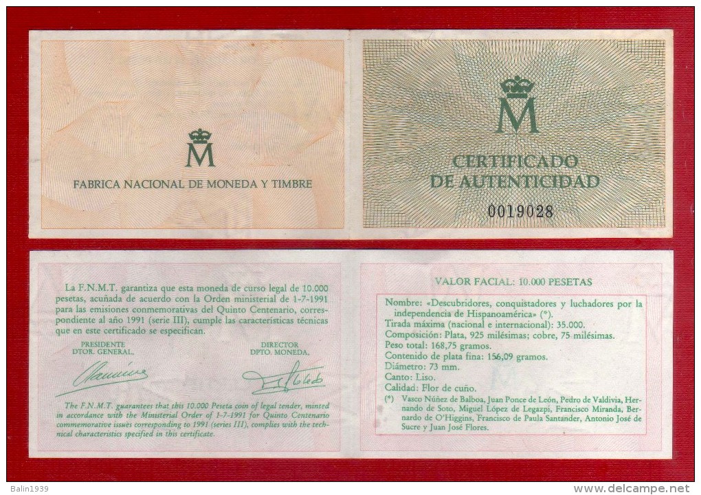 1989 - España - V Centenario Del Descubrimiento De America - Serie I - FDC - 016 - 02 - Ctº 0019028 - 10 000 Pesetas