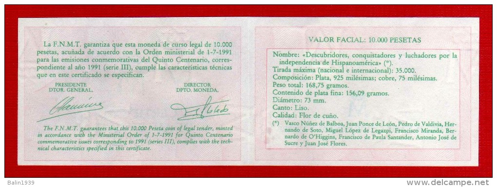 1991 - España - V Centenario Del Descubrimiento De America - Serie III - FDC - 026 - 10 000 Pesetas