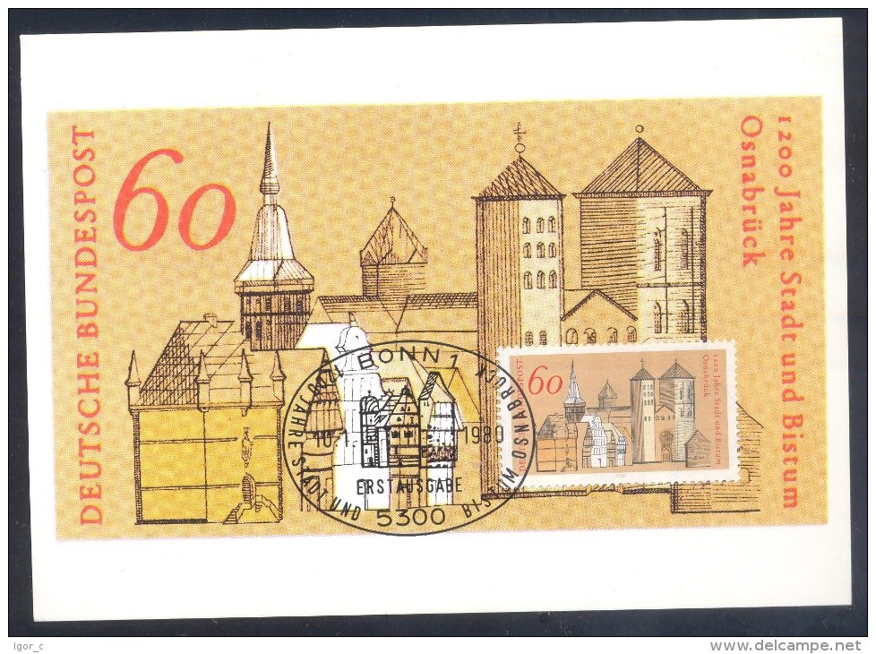 Germany Deutschland Maximum Card 1980: Church Kirche Bistum Osnabrück Rathaus; Dom St. Peter; BürgerKirche St, Marien - Abdijen En Kloosters