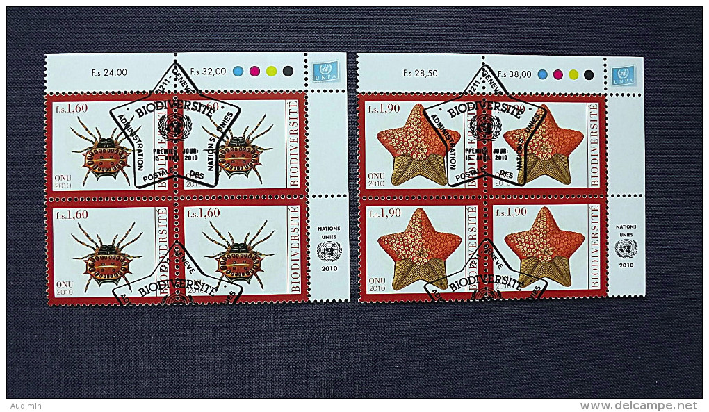 UNO-Genf 685/6 Oo/ESST, Eckrandviererblock ´B´, Abbildungen Aus Dem Buch „Kunstformen Der Natur“ Von Ernst Haeckel - Used Stamps