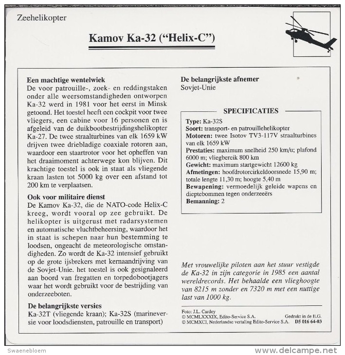 Helikopter.- Helicopter - Kamov Ka-32 - Helix-C - U.S.S,R,. Sovjet-Unie. 2 Scans - Helicopters