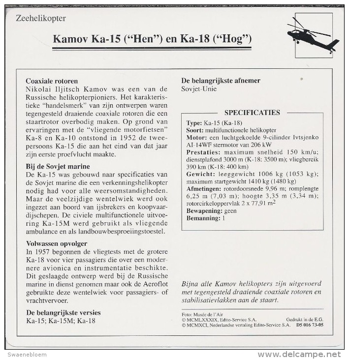 Helikopter.- Helicopter - Kamov Ka-26 - Hoodlum A - U.S.S,R,. Sovjet-Unie. 2 Scans - Elicotteri