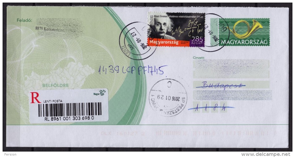 Albert Einstein - Registered STATIONERY COVER LETTER 2016 Hungary - Lenti Budapest - Albert Einstein