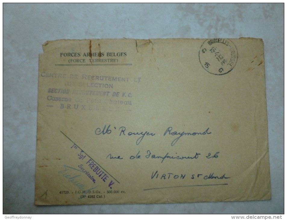 Enveloppe Cachet Bruxelles 1953 Forces Armées Belges - Sonstige & Ohne Zuordnung