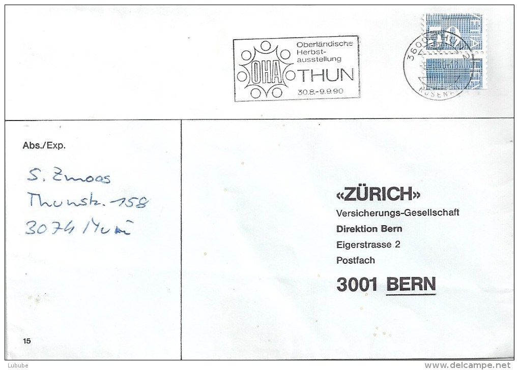 Brief  Thun - Bern  (Verschnitt Rollenmarke / K-Nr.)               1990 - Coil Stamps