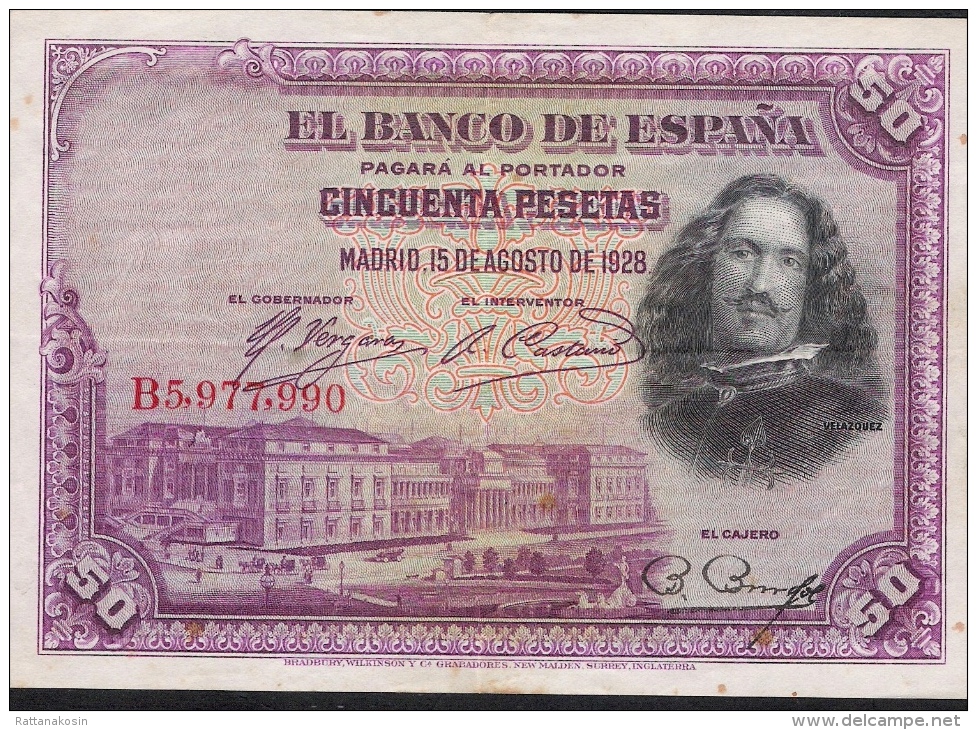 SPAIN  P75b  50  PESETAS   1928  Serie B  VF - 50 Pesetas