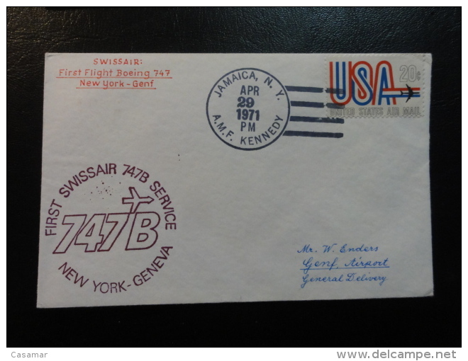 NEW YORK GENEVA 1971 Usa Stamp SWISSAIR Erstflug First Fligth Suisse Switzerland - Eerste Vluchten