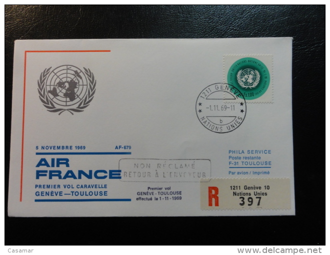 GENEVE TOULOUSE 1969 AIR FRANCE UNO Stamp Erstflug First Fligth Suisse Switzerland - First Flight Covers