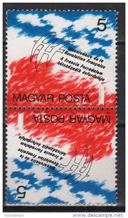 Hungary 1989. France Bearings - Revolution Stamp In TETE BECHE Pairs (= France Bearings) MNH (**) - Variétés Et Curiosités