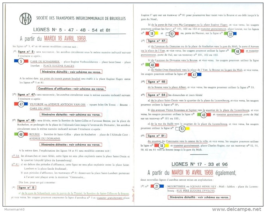 STIB -  Plans De Lignes - Modifications, Inauguration Et Suppression De Lignes (16 Avril 1968) - Europe