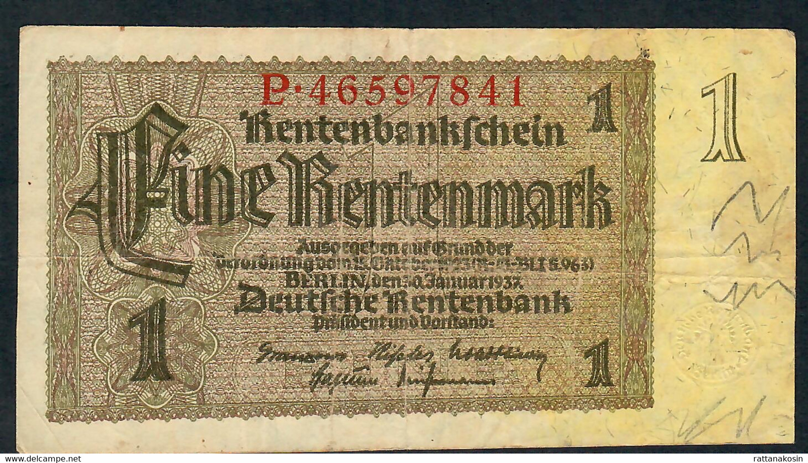 GERMANY P173b 1 RENTENMARK  3.1.1937 Letter P   F-VF - Other & Unclassified