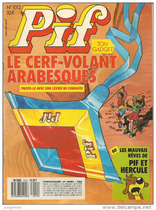 Pif N° 1012 De Août 1988 - Avec Arthur Le Fantôme, Tahoré, Hercule, Smith & Wesson. Revue En BE - Pif & Hercule