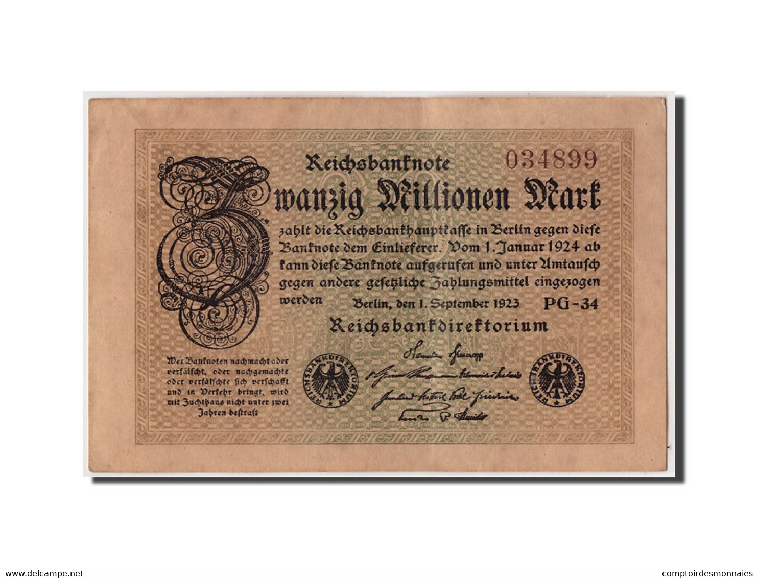 Billet, Allemagne, 20 Millionen Mark, 1923, 1923-09-01, KM:108c, TB+ - 20 Millionen Mark