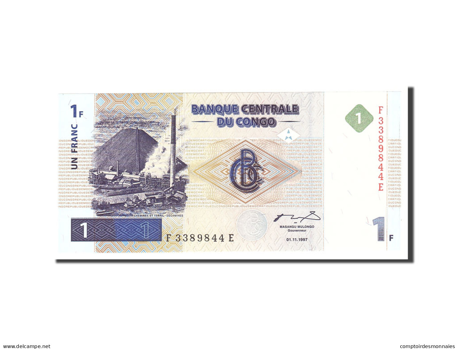 Billet, Congo Democratic Republic, 1 Franc, 1997, 1997-11-01, KM:85a, NEUF - République Démocratique Du Congo & Zaïre