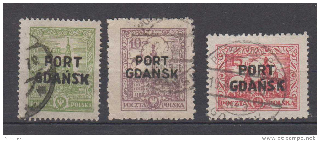 Poland Polen DANZIG GDANSK Mi# 12-14 Used Overprint 1926 On Type I - Port Gdansk