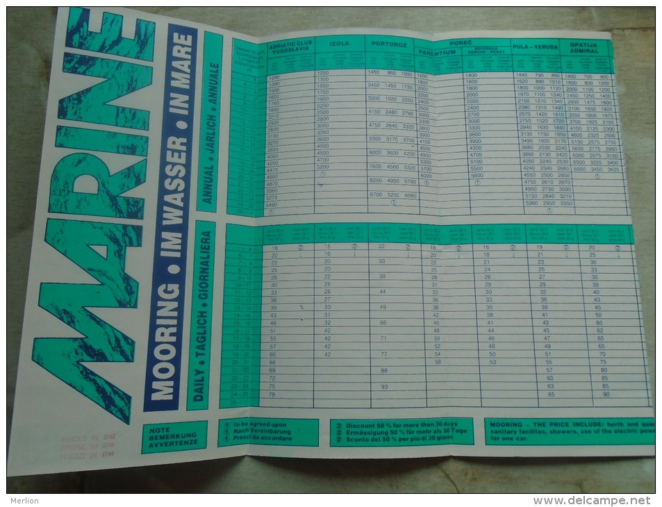 Jugoslavia  - Marine  Schedule -pricelist - 1988     D137230 - Europa