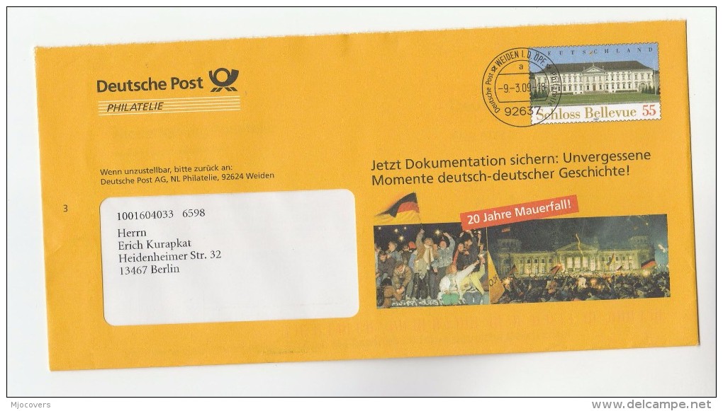 2009 Germany BERLIN WALL FALL  20th Anniv Illus ADVERT POSTAL STATIONERY COVER  Ddr Flag  Stamps - Privé Briefomslagen - Gebruikt