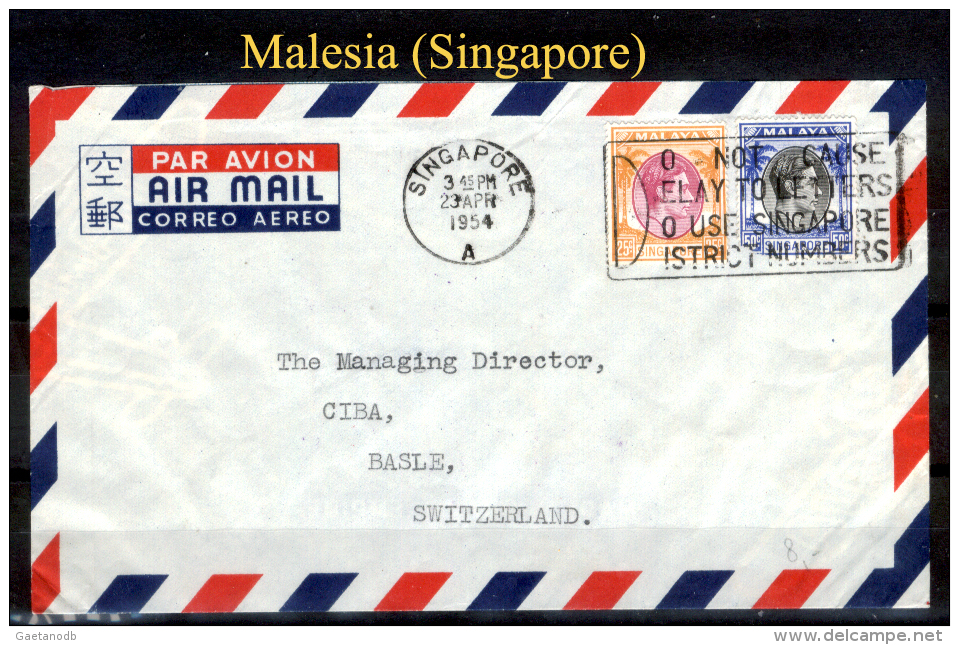 Malesia-SP0010 (Busta, Via Aerea, Da Singapore A Basilea). - Federation Of Malaya