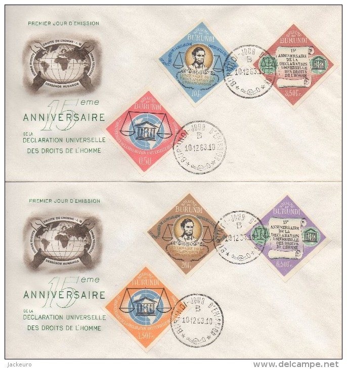 828  Droits De L'Homme - Menschenrechte - Human Rights -   1963  FDC  (4 Enveloppes - 2 Dentelés, 2 Non Dentelés) TTB - Used Stamps