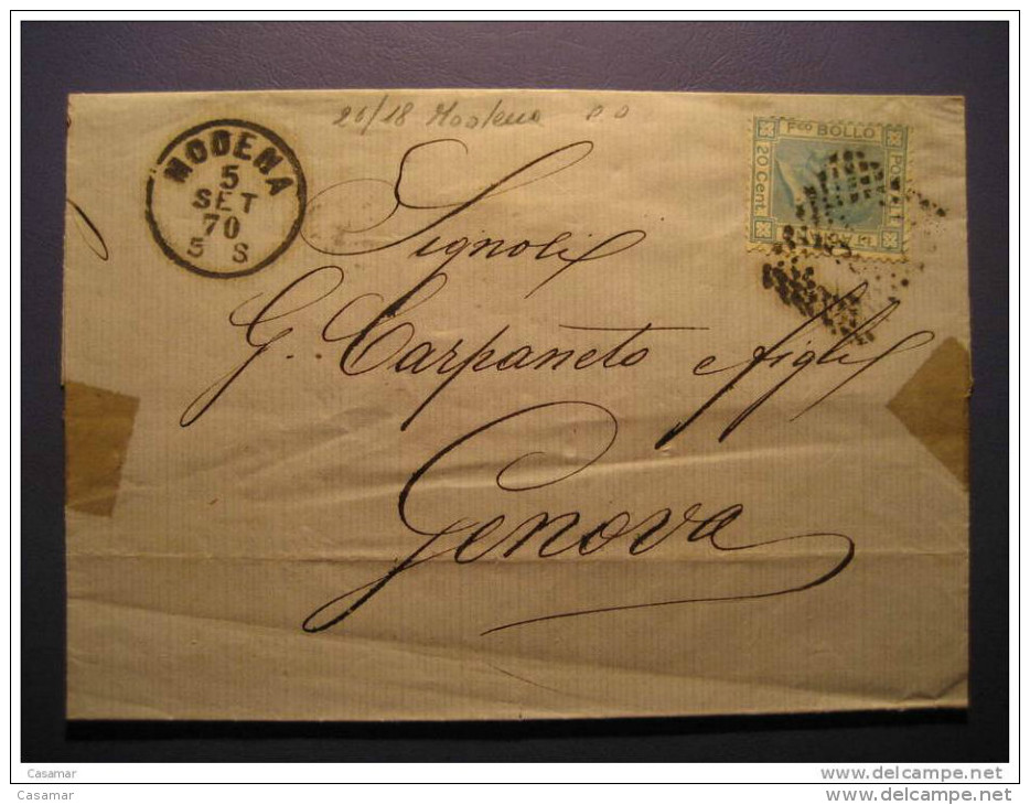 Modena 1870 To Genova 18 Cancel Stamp On Folded Letter Cover ITALY Italia - Sonstige & Ohne Zuordnung