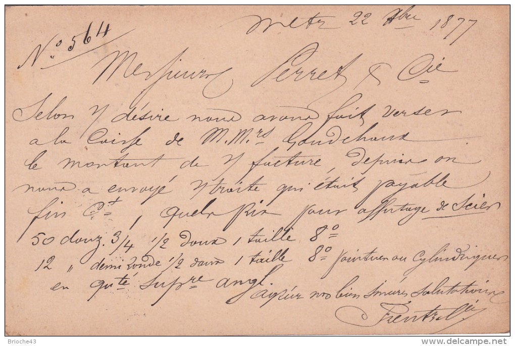 1877 POSKARTE METZ LORRAINE ALLEMANDE POUR PARIS. ENTRÉE ALLEMAGNE PAG. PARIS / 6914 - Marques D'entrées