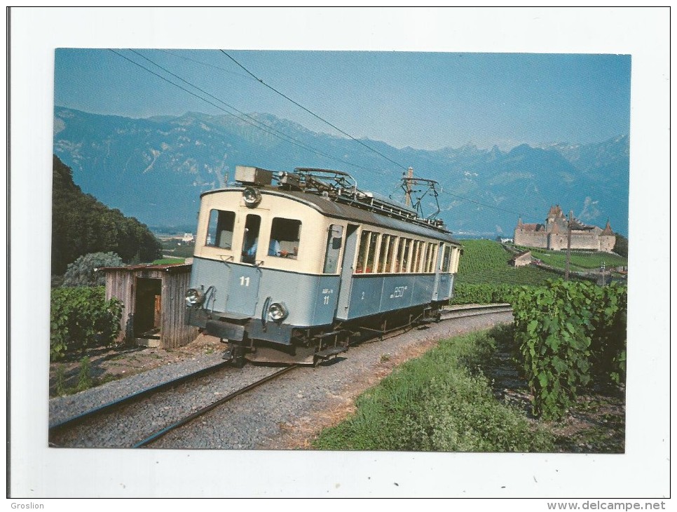 CH DE FER AIGLE LE SEPEY LES DIABLERETS MOTRICE ABDe 4/4 N° 11 DANS LE VIGNOBLE A AIGLE JUILLET 1983 - Aigle