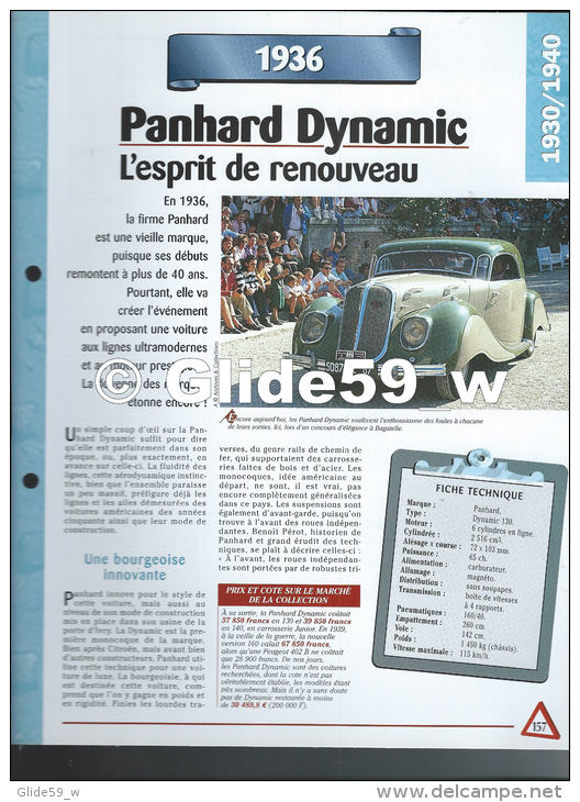 Fiche Panhard Dynamic (1936) - Un Siècle D'Automobiles (Edit. Hachette) - Autos