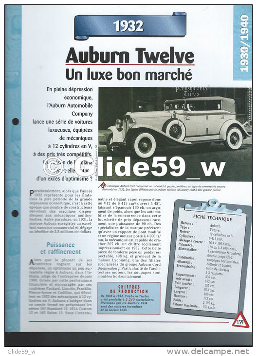 Fiche Auburn Twelve (1932) - Un Siècle D'Automobiles (Edit. Hachette) - Autos