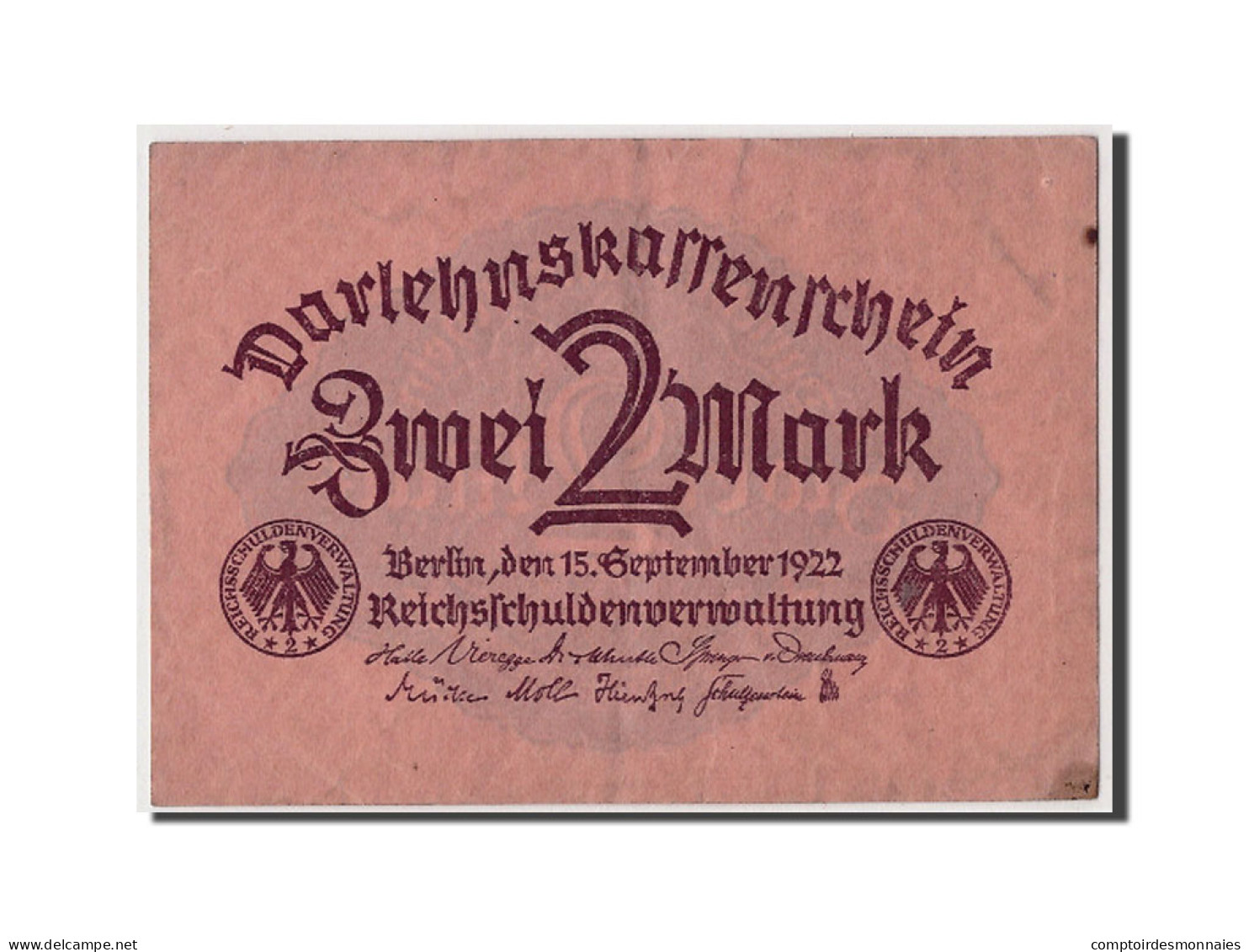 Billet, Allemagne, 2 Mark, 1922, 1922-09-15, KM:62, TB - Reichsschuldenverwaltung