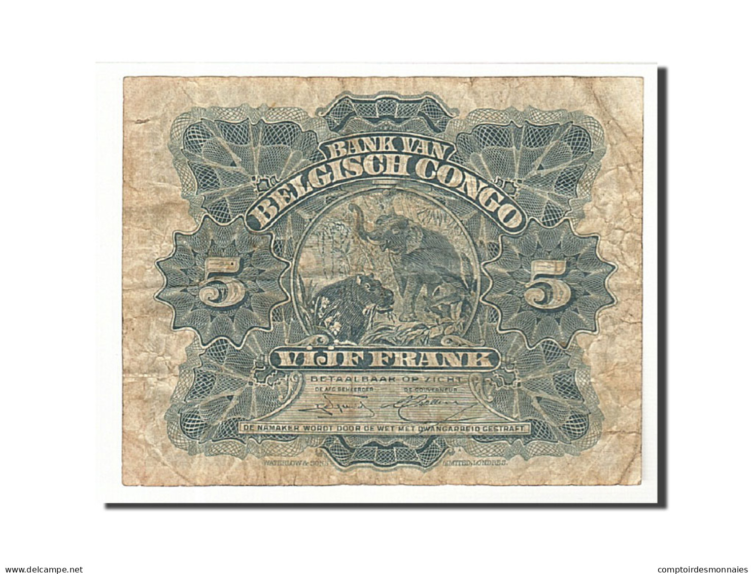 Billet, Congo Belge, 5 Francs, 1952, 1952-02-15, KM:13b, TB - Banque Du Congo Belge
