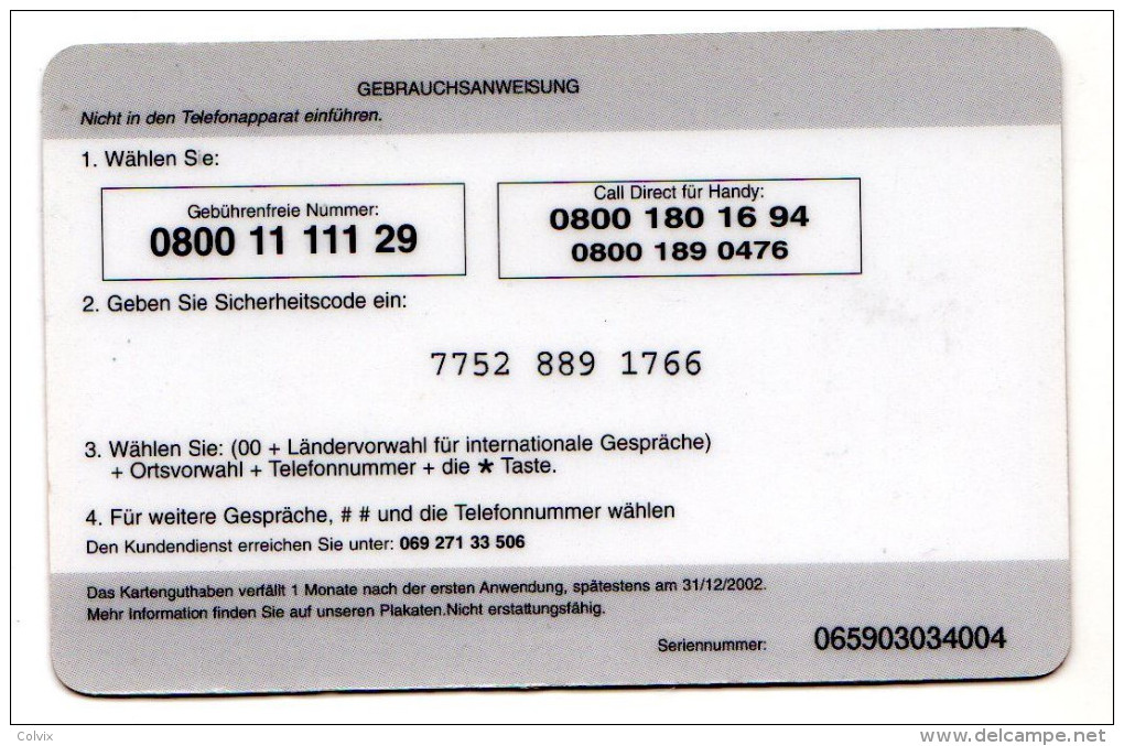 ALLEMAGNE PREPAYE UNIVERSE Année 2002 - Cellulari, Carte Prepagate E Ricariche