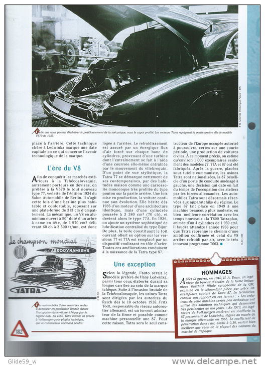 Fiche Tatra Type 87 (1936) - Un Siècle D'Automobiles (Edit. Hachette) - Cars