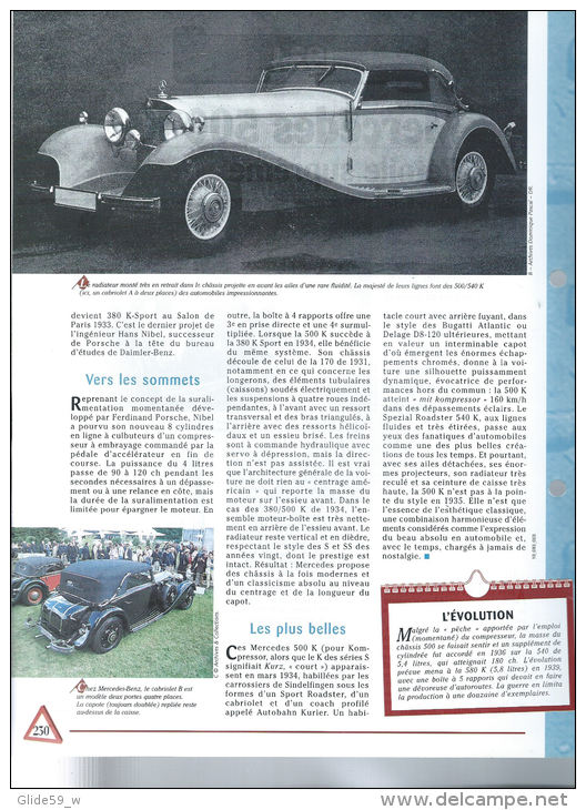 Fiche Mercédès 500 K (1934) - Un Siècle D'Automobiles (Edit. Hachette) - Voitures