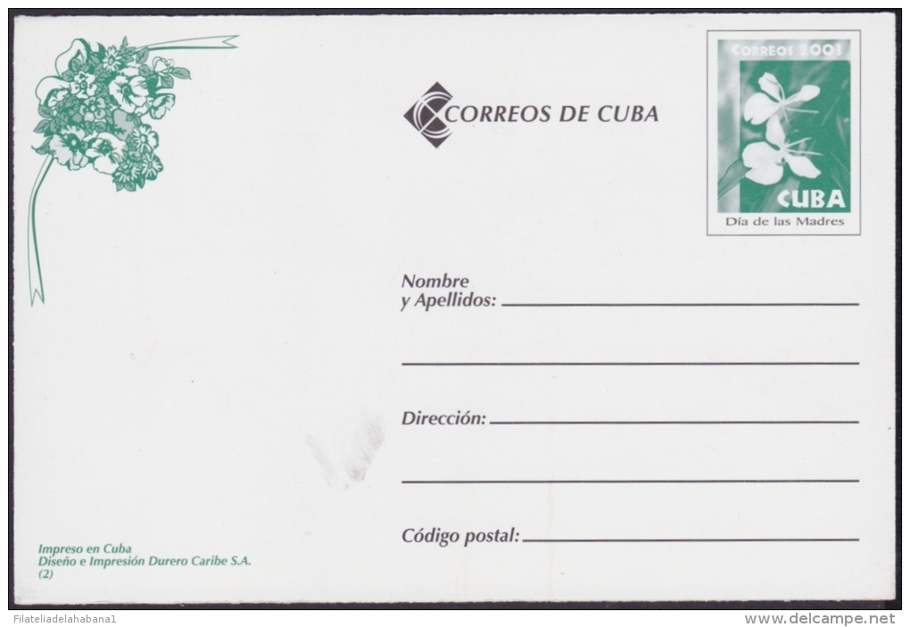 2003-EP-5 CUBA 2003. Ed.75. MOTHER DAY. TARJETA No.2. ERROR DE IMPRESION SIN VISTA FRONTAL. UNUSED. - Briefe U. Dokumente