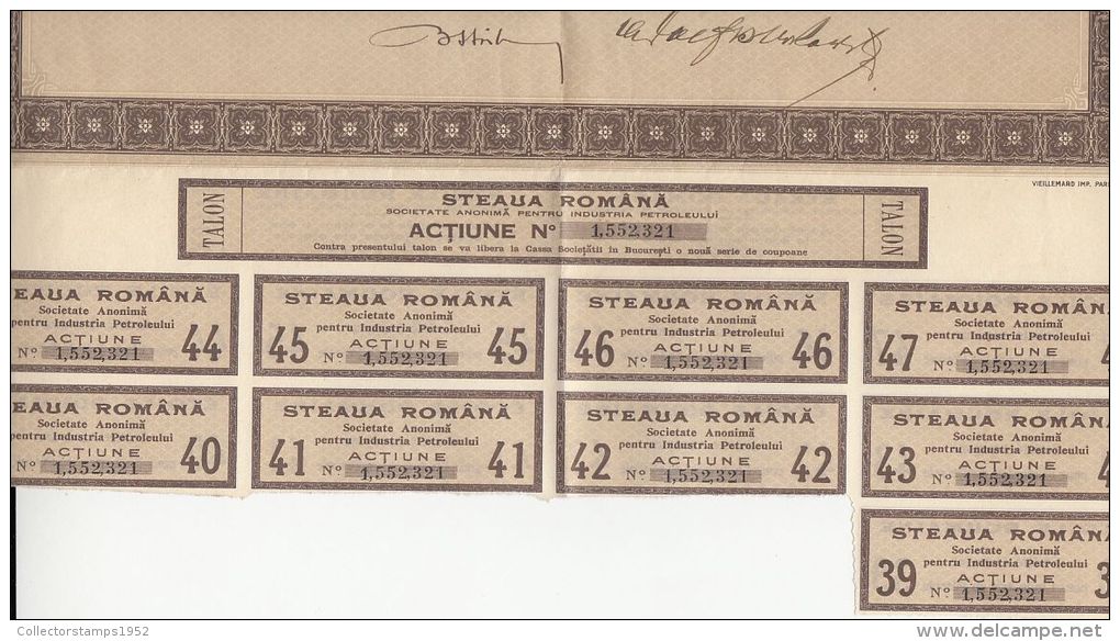 3781FM- ROMANIAN STAR- OIL COMPANY, SHARE OF 500 LEI, CUPONS, 1926, ROMANIA - Petrolio