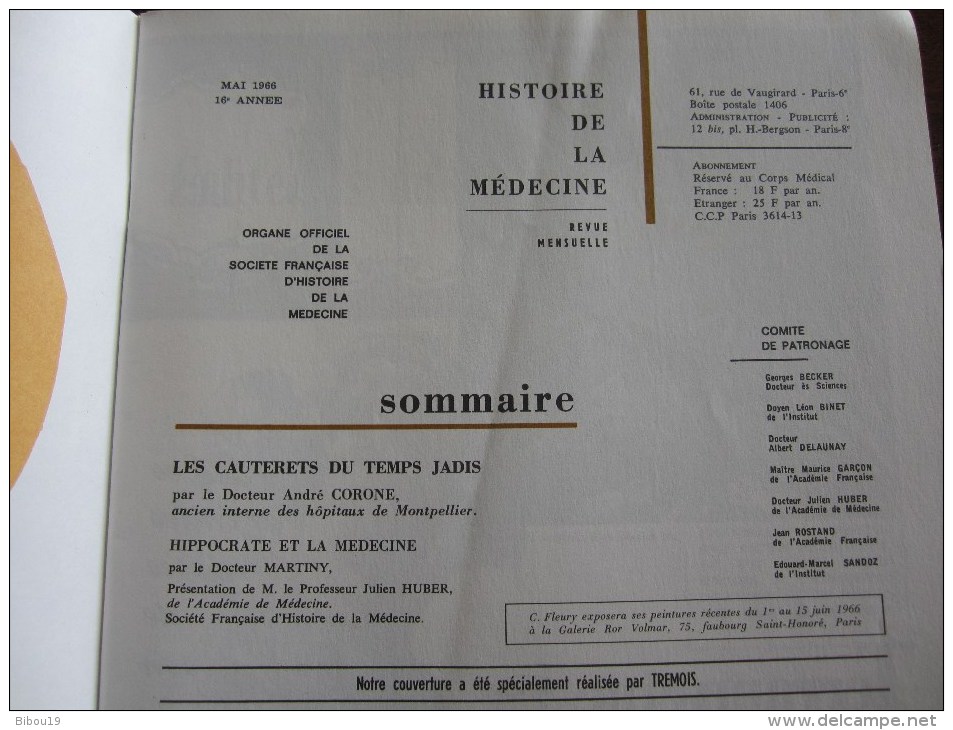 HISTOIRE DE LA MEDECINE ORGANE OFFICIEL DE LA SOCIETE FRANCAISE D HISTOIRE DE LA MEDECINE  MAI 1966 - Geneeskunde & Gezondheid