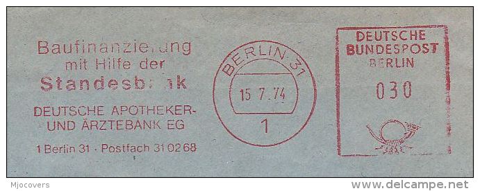 1974 WEST BERLIN Germany COVER METER Stamps SLOGAN  PHARMACY & DOCTORS BANK Health Medicine - Apotheek