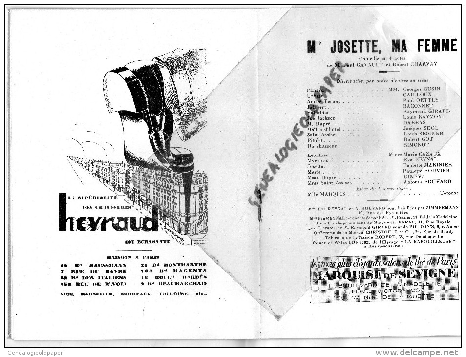 75 - PARIS - PROGRAMME THEATRE NATIONAL DE L' ODEON- DIR- GEMIER ET PAUL ABRAM-MLLE JOSETTE MA FEMME- GAVAULT-CHARVAY- - Programmi