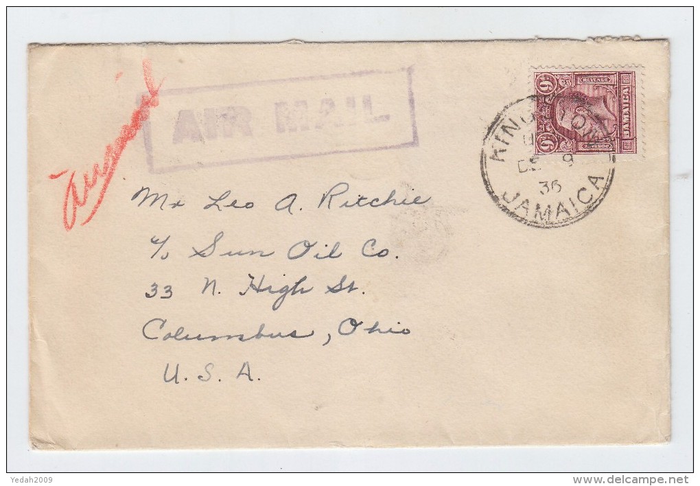 Jamaica/USA AIRMAIL COVER CANADIAN NATIONAL STEAMSHIPS 1936 - Jamaica (...-1961)