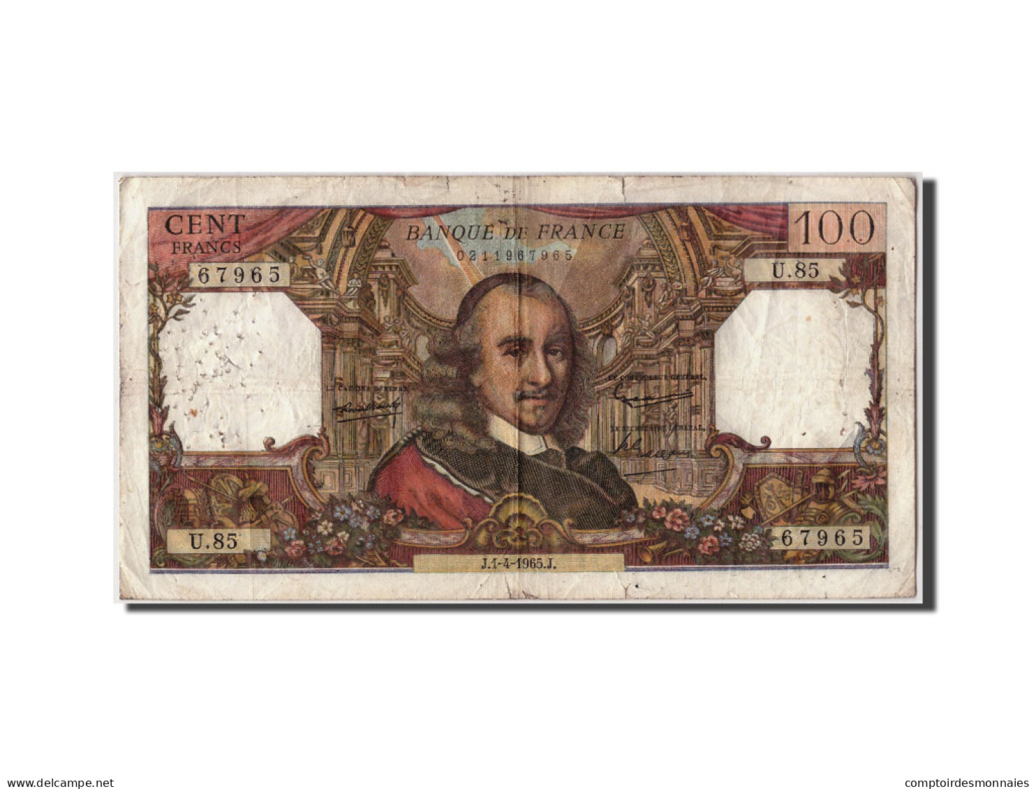 Billet, France, 100 Francs, 100 F 1964-1979 ''Corneille'', 1965, 1965-04-01, TB - 100 F 1964-1979 ''Corneille''